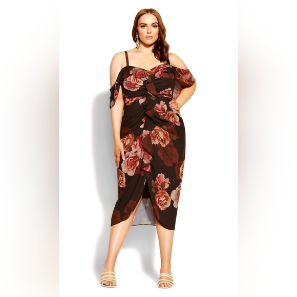 City Chic Seduction Floral Cold Shoulder Dress - Picture 1 of 6